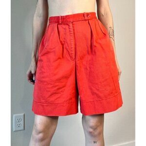 Tomato Red/Orange Vintage Pleated High Waist Cotton Shorts w/ Pockets 24x8 sz 6